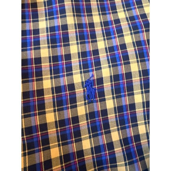 Ralph Lauren Custom Fit Plaid Button-Down Shirt XL Yellow & Blue - Picture 3 of 5